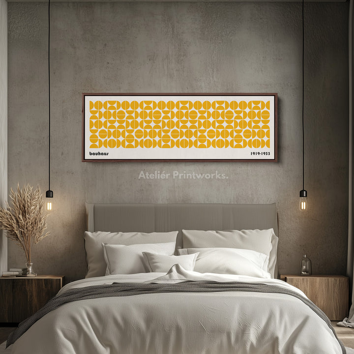 Lange smalle boven bed wanddecoratie oranje Bauhaus