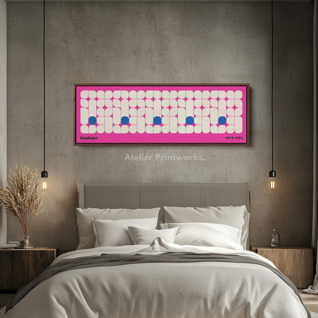 Pink Bauhaus Long Narrow Panoramic Framed Canvas Wall Art