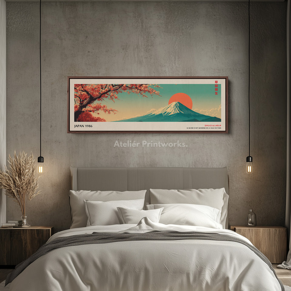Mount Fuji Horizontal Wall Art – Japandi Cherry Blossom Mountain Print