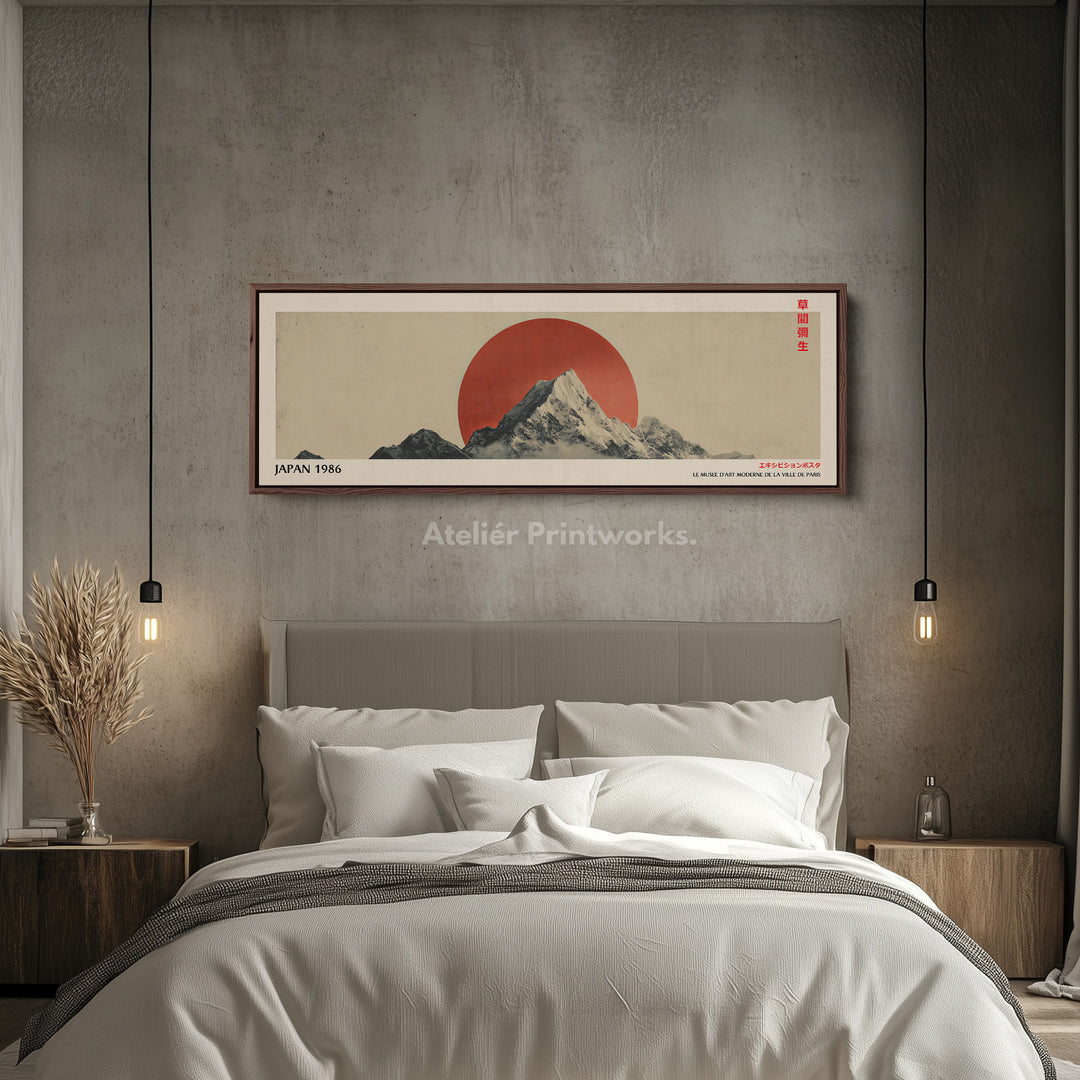 Retro Japan Mountain – Long Narrow Canvas Wall Art - Japandi Mountain Sunset Print