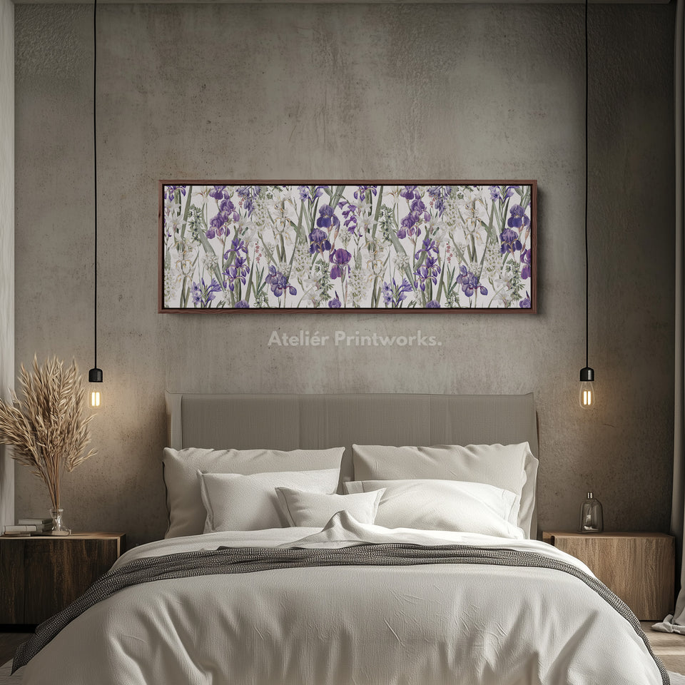 Lang gedurfd bloemrijk botanisch canvas in marineblauw en roze voor woonkamer