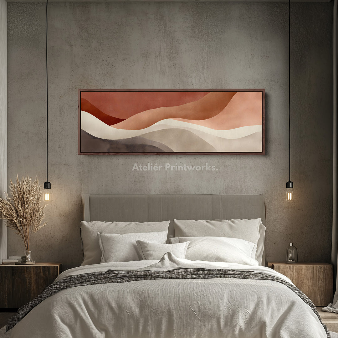 Wide wall art abstract flowing warm earth-toned shapes for living room or bedroom