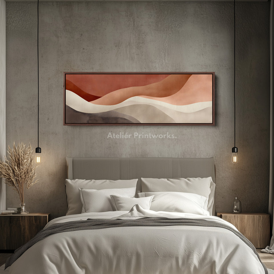 Wide wall art abstract flowing warm earth-toned shapes for living room or bedroom