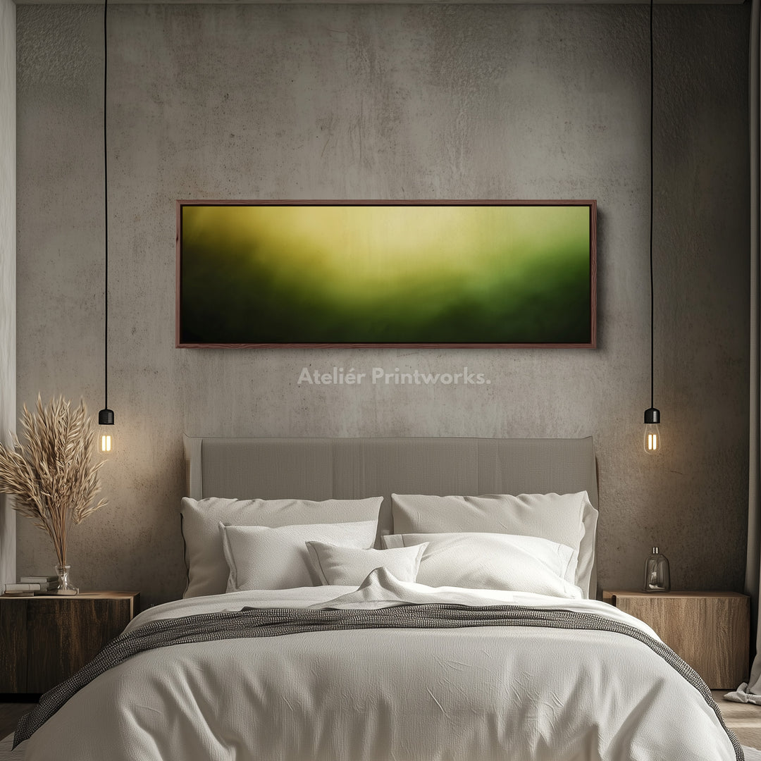 Panoramic wall art blended soft gradient moving from yellow to deep green for living room or bedroom