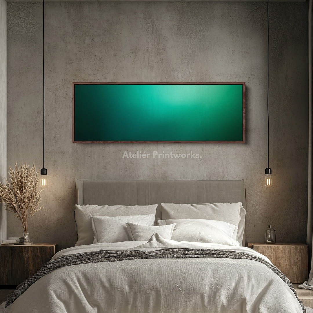 Wide Green Gradient Horizontal Wall Art Long Canvas Calm Modern Decor for Bedroom