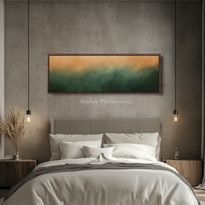 Horizontal Wall Art Green Beige Long Canvas Calm Minimalist Modern Decor