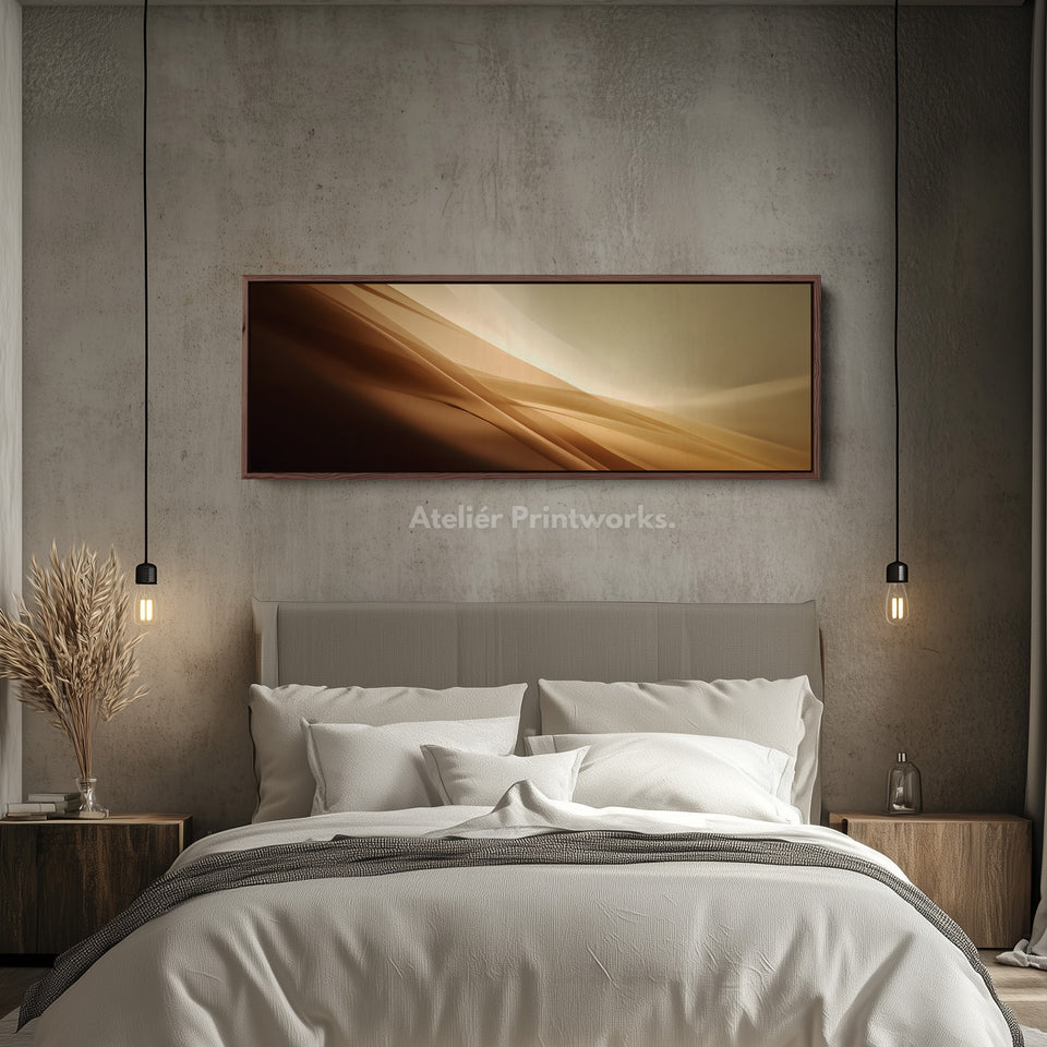 Long Canvas Gold Beige Horizontal Wall Art Elegant Modern Above Bed Wall Art