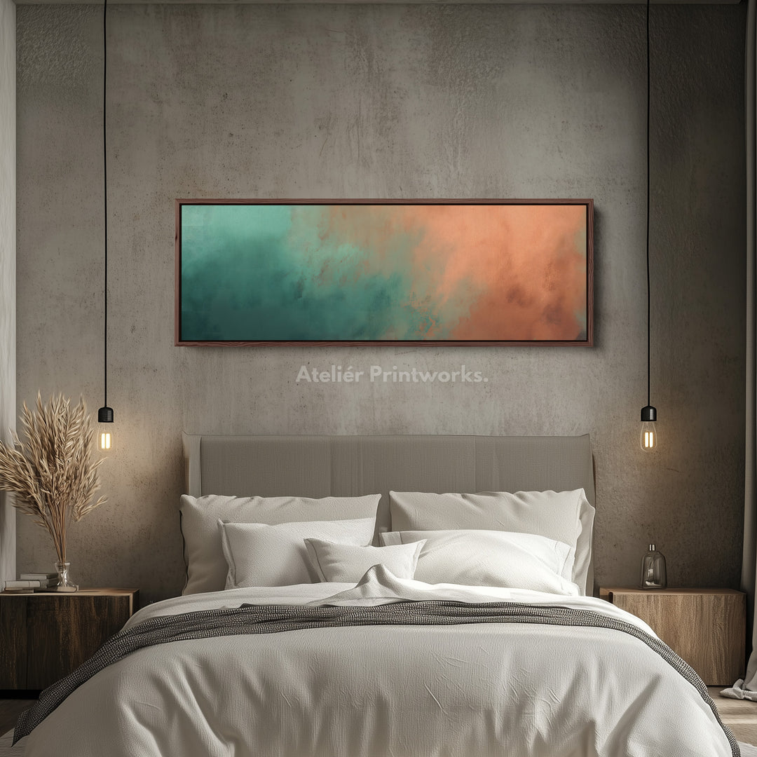 Wide Canvas Horizontal Green and Orange Abstract Wall Art Modern Stylish Decor