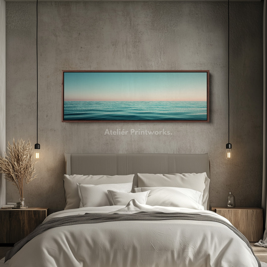 Wide Coastal Ocean Horizon Long Canvas Horizontal Wall Art Calm Blue Seascape