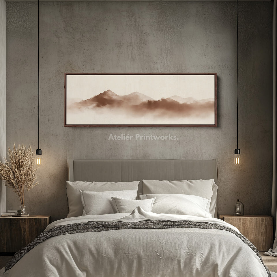 Long Narrow Mountain Wall Art Panoramic Canvas Neutral Bedroom Décor