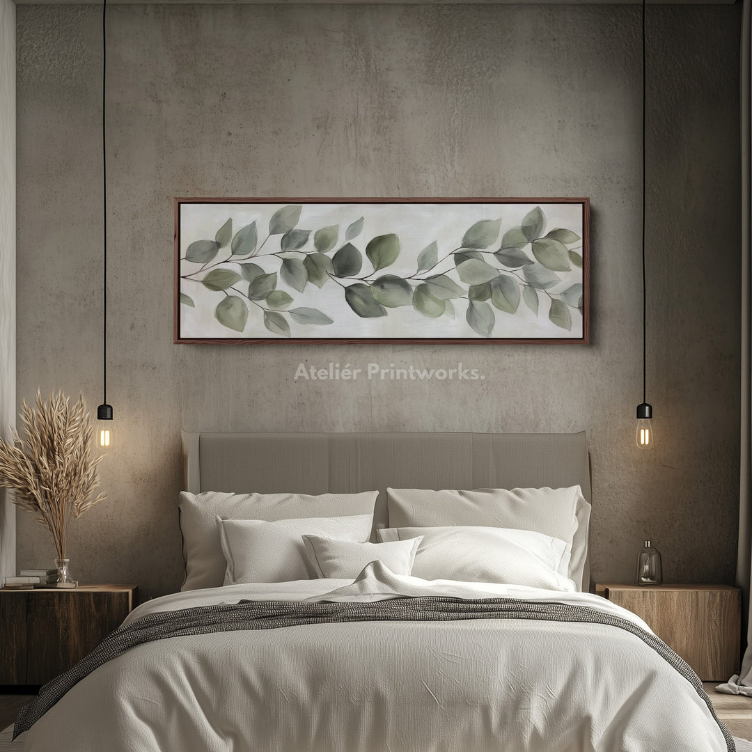 Horizontal Botanical Leaf Wall Art Long Canvas For Kitchen Or Hallway