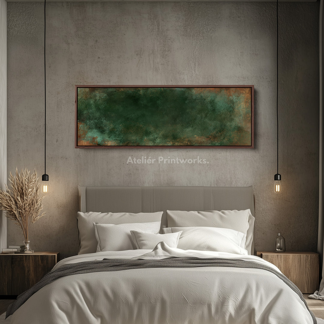 Wide Canvas Wall Art Deep Green Abstract Long Horizontal Wall Decor