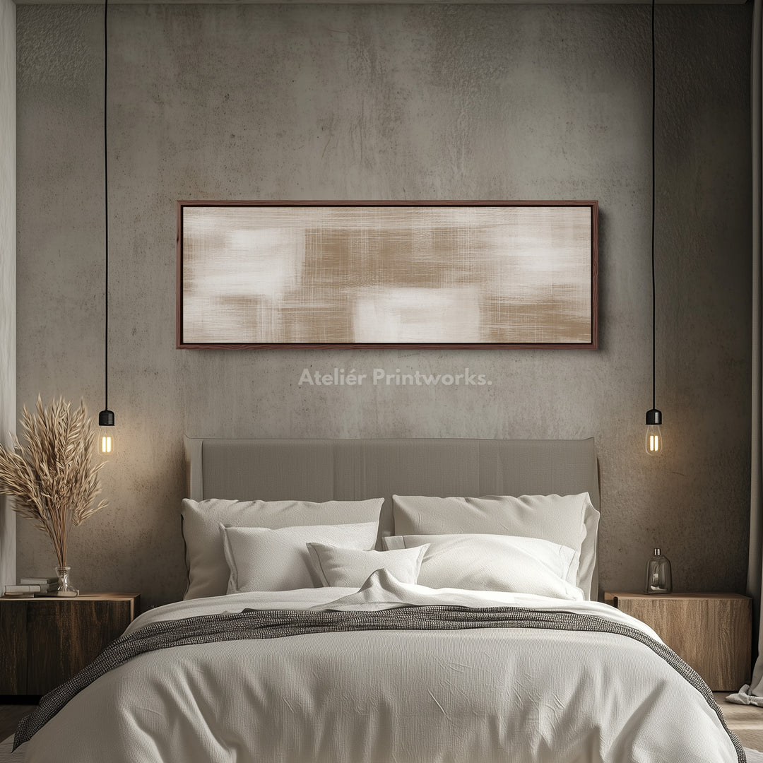 Neutral Abstract Wide Wall Art Long Framed Canvas For Calm Living Spaces