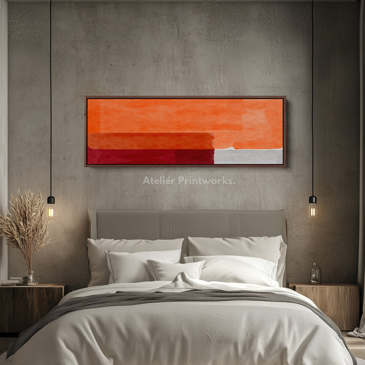 Bold Orange Wall Art Wide Abstract Canvas Long Horizontal Statement Piece