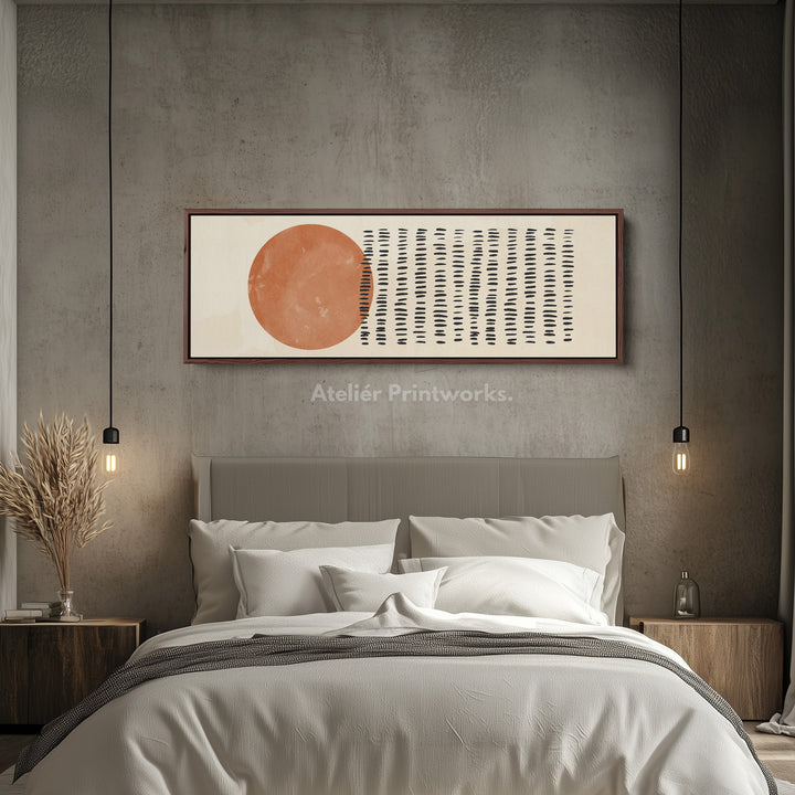 Long Narrow Canvas Warm Orange And Black Geometric Wall Art For Bedroom Or Office