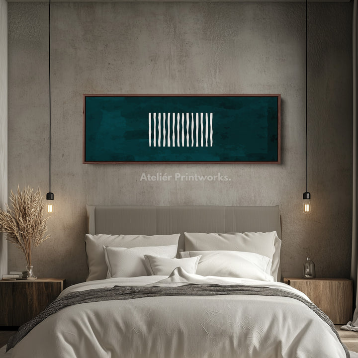 Wide Wall Art Deep Green Abstract Lines For Modern Living Room