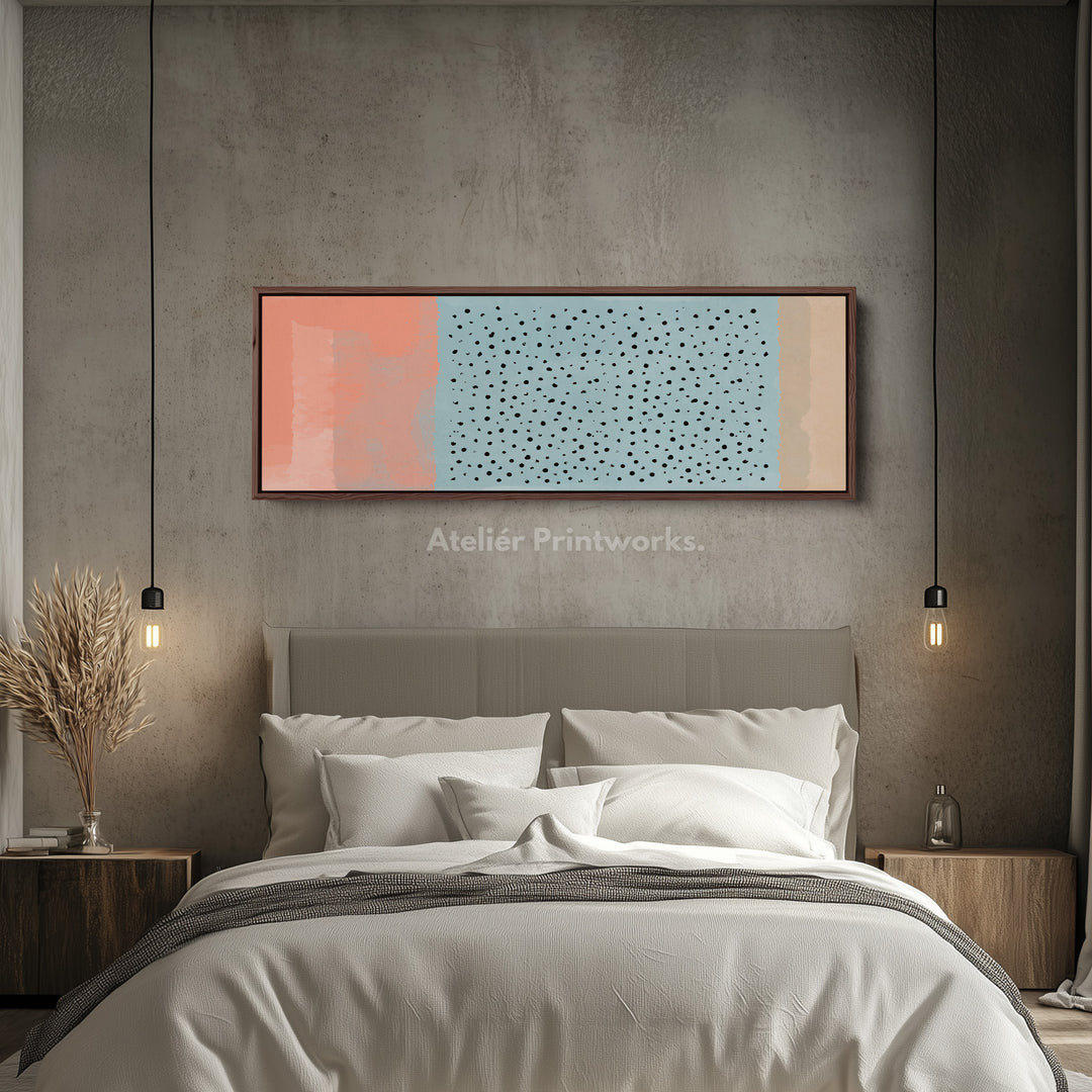 Long Canvas Soft Coral And Blue Dots Modern Wall Art For Bedroom