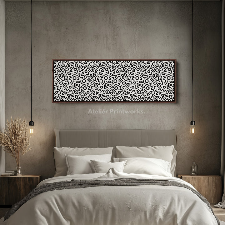 Geometric Pattern Wide Wall Art Black And White Modern Abstract