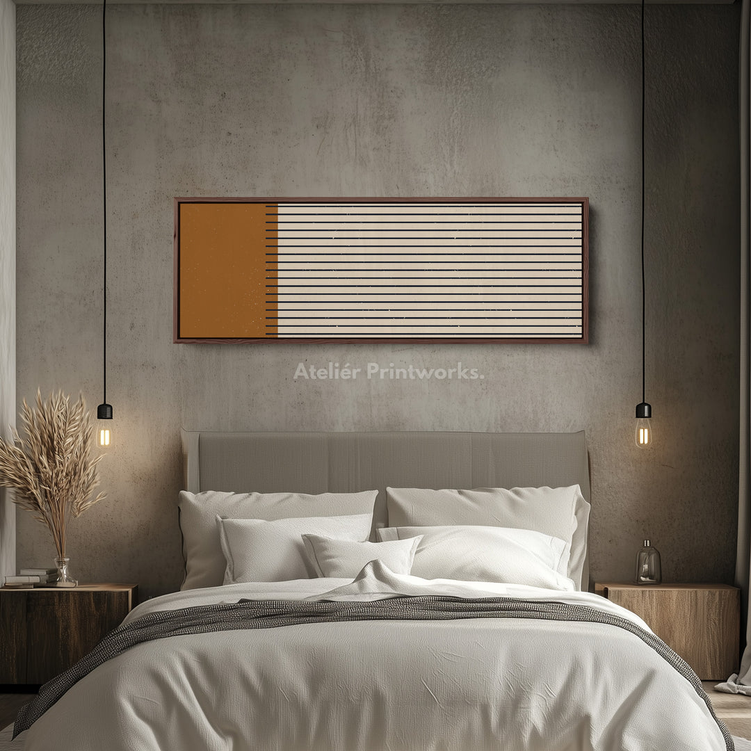 Long Canvas Burnt Orange And Black Striped Wall Art For Hallway Or Bedroom