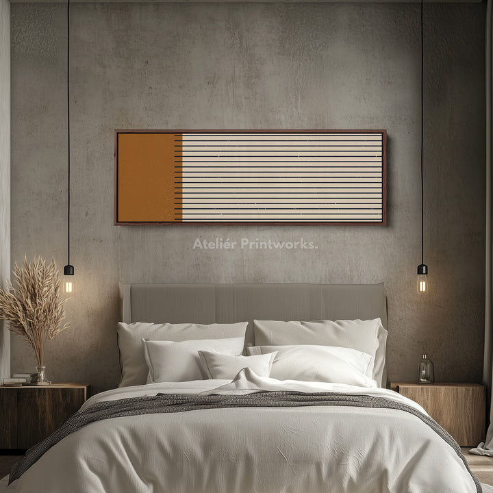 Long Canvas Burnt Orange And Black Striped Wall Art For Hallway Or Bedroom