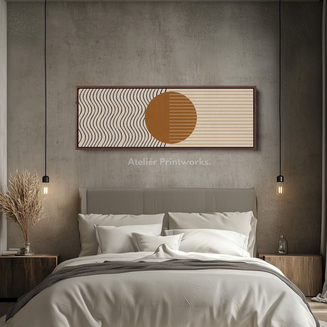 Above Bed Art Warm Brown Circle With Wavy Line Pattern For Bedroom Or Lounge