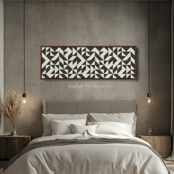 Horizontal Wall Art Black And White Angular Geometric Pattern For Modern Home