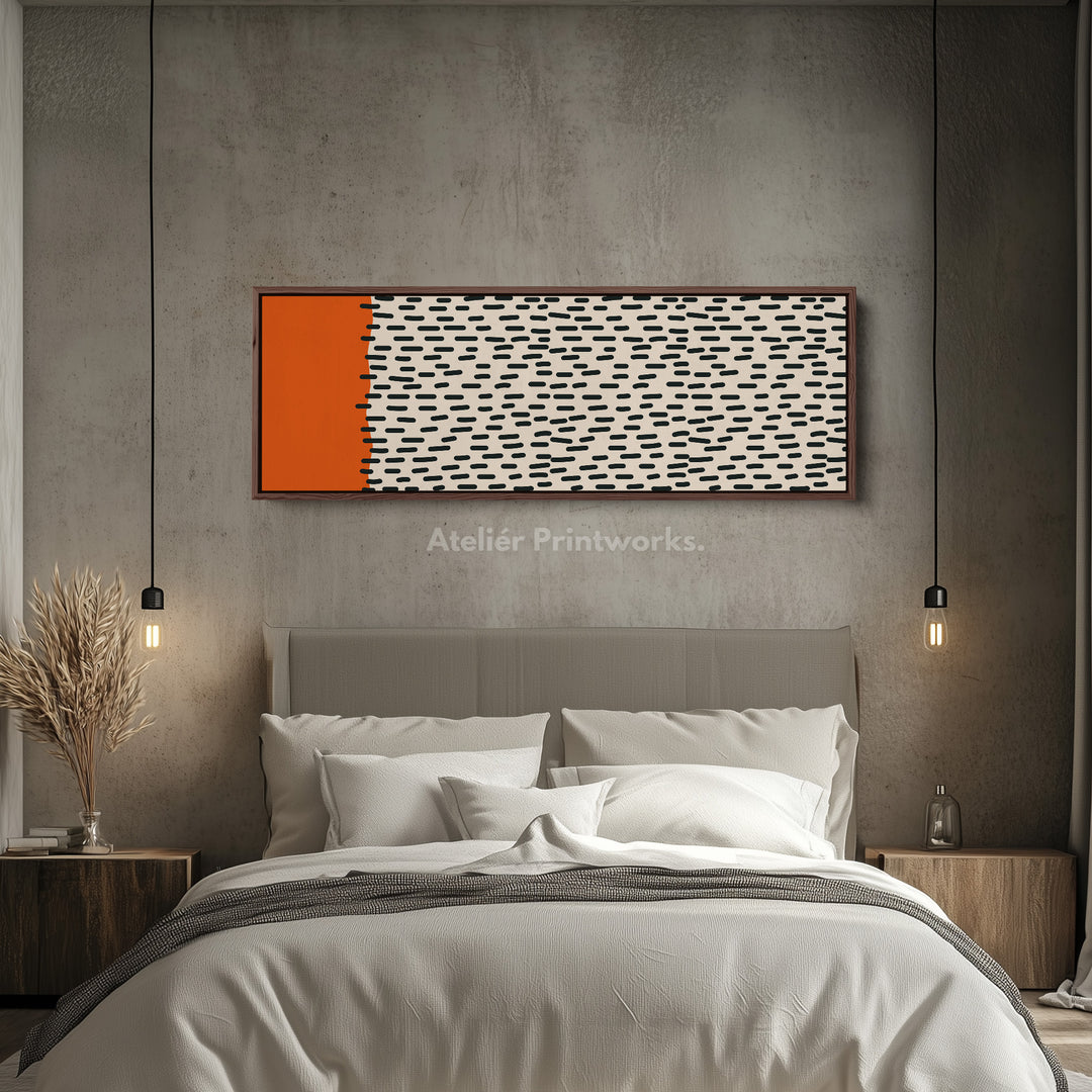 Horizontal Wall Art Orange And Black Dash Pattern For Modern Living Room