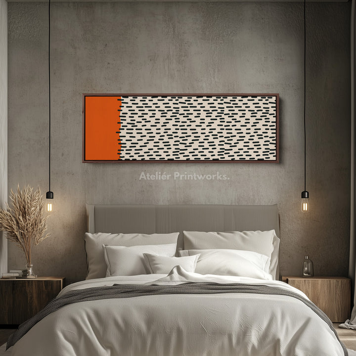 Horizontal Wall Art Orange And Black Dash Pattern For Modern Living Room