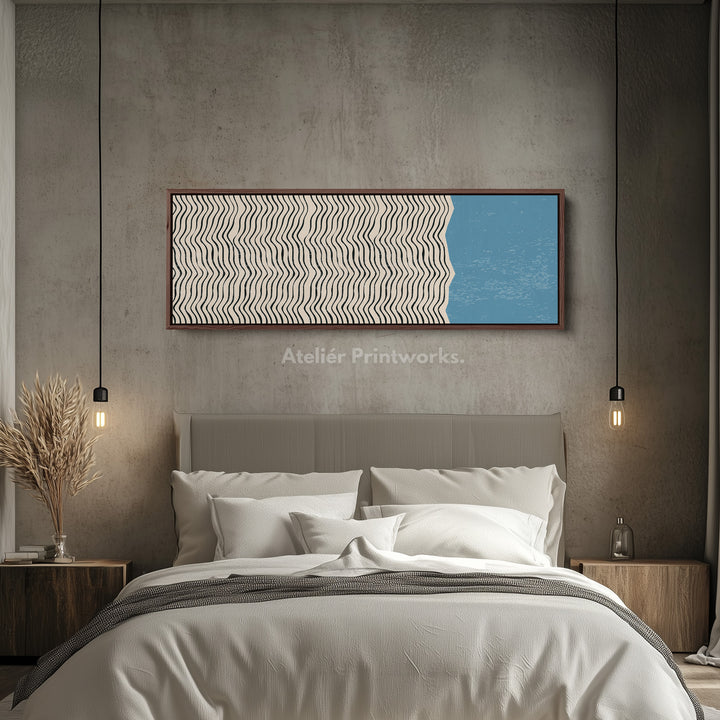 Horizontal Wall Art For Living Room Beige Black Blue Panoramic Skinny Wall Decor