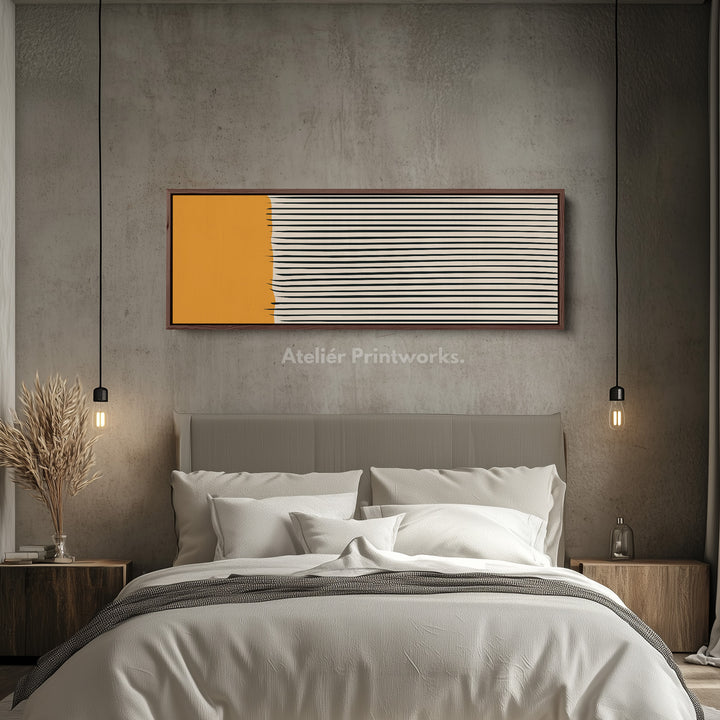 Long Narrow Canvas Beige Black Orange Horizontal Wall Art For Bedroom