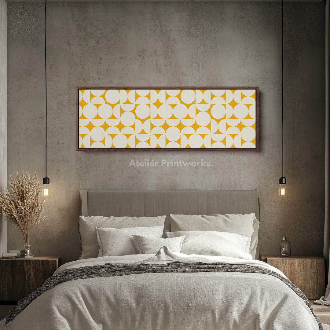 Wide Geometric Wall Art Yellow Beige Panoramic Long Canvas