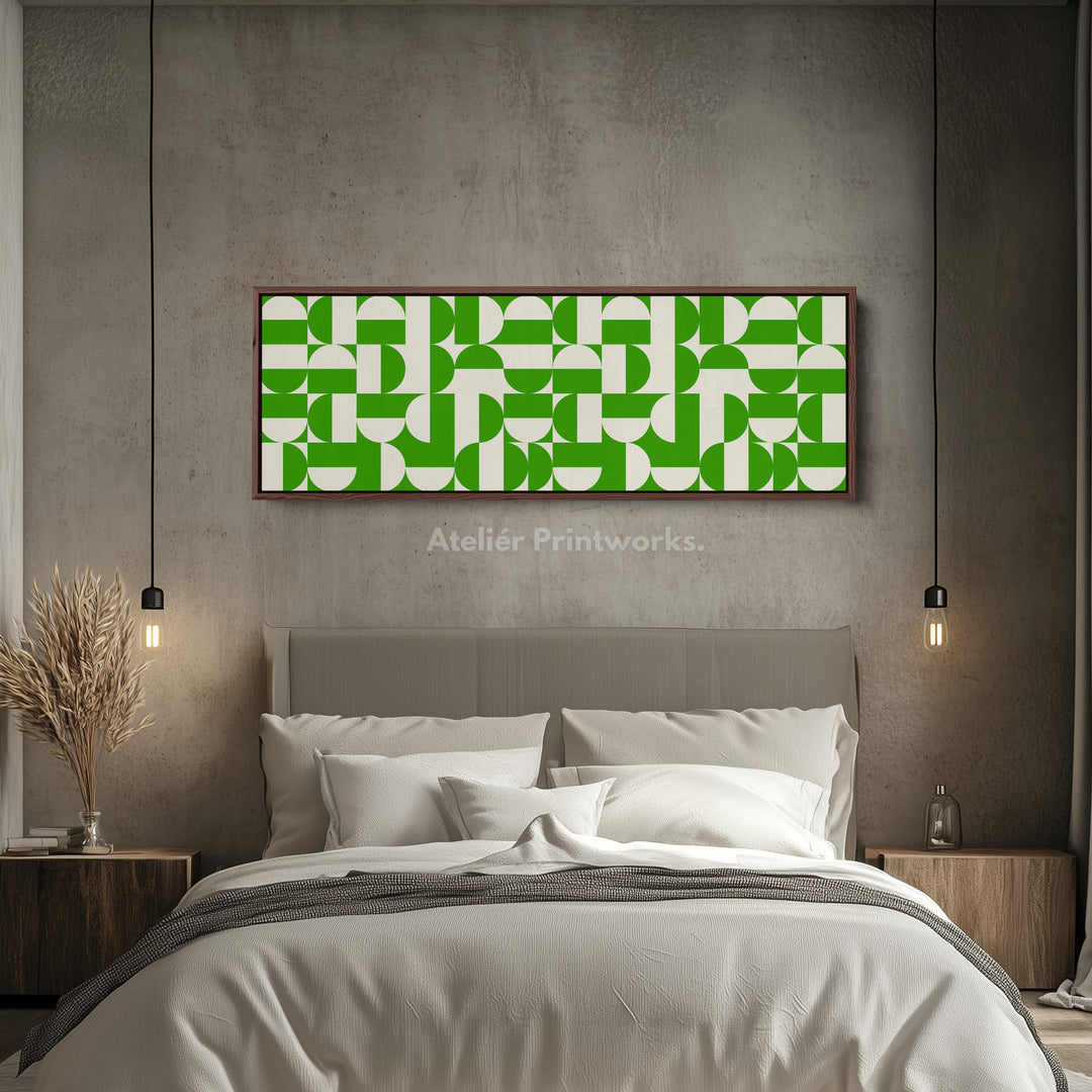 Long Narrow Canvas Green White Minimalist Geometric Wall Decor