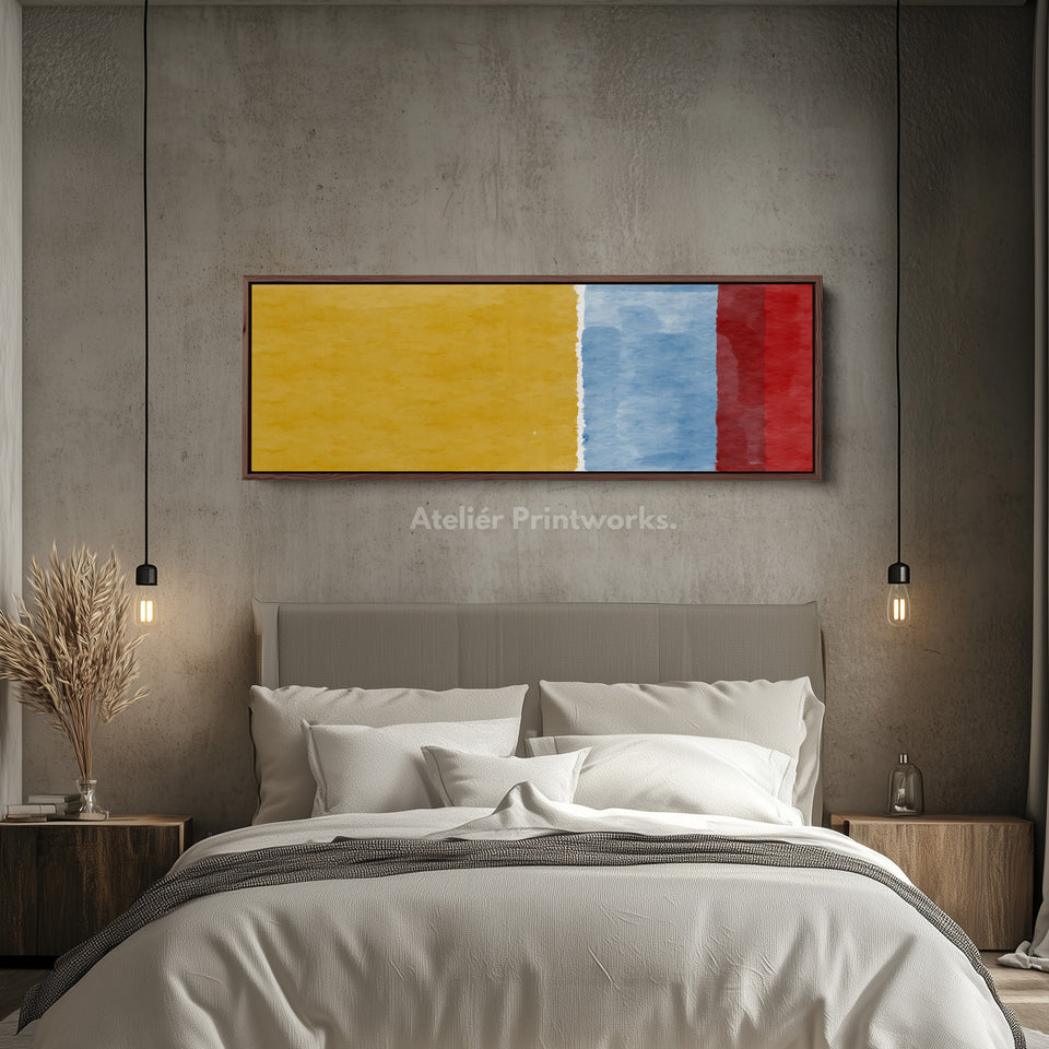 Wide Wall Art Yellow Blue Red Long Canvas For Bedroom Or Hallway