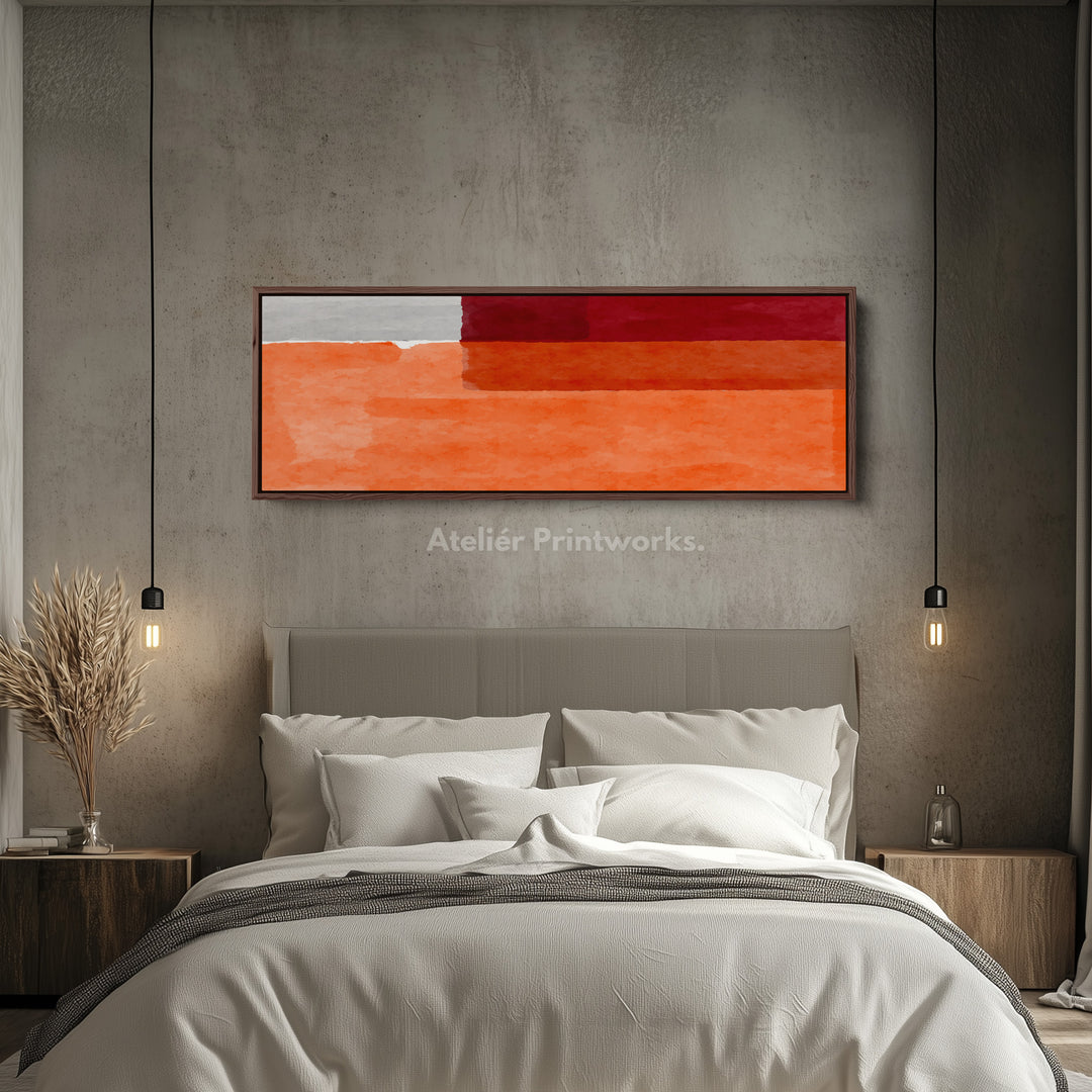 Above Bed Art Orange Grey Long Canvas Minimalist Horizontal Wall Art
