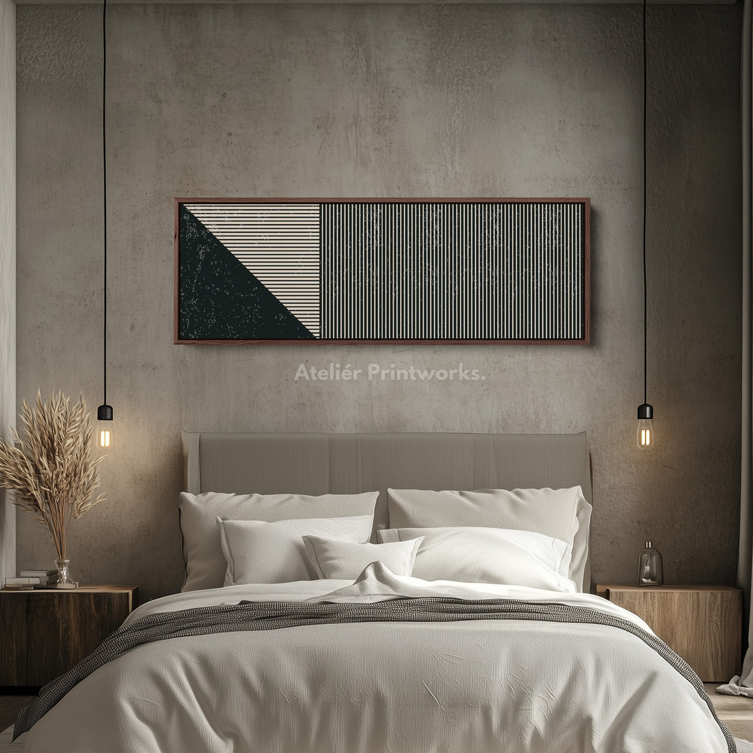Wide Geometric Wall Art Beige Black Minimalist Long Canvas