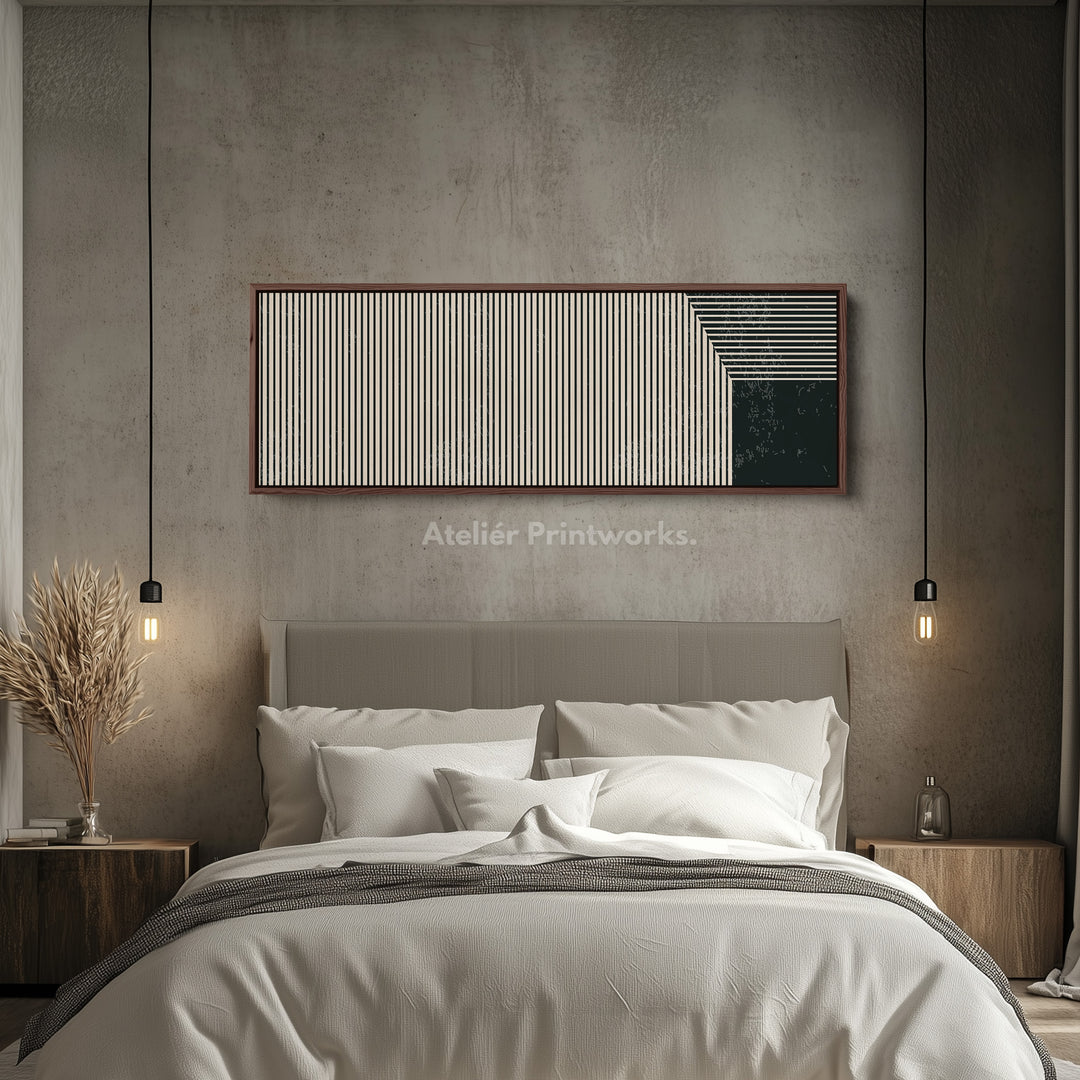 Long Canvas Beige Black Skinny Wall Art Minimalist Vertical Lines