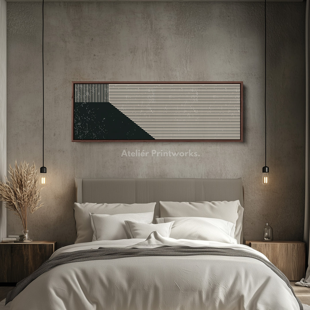 Panoramic Wall Art Beige Black Long Canvas For Modern Living Room