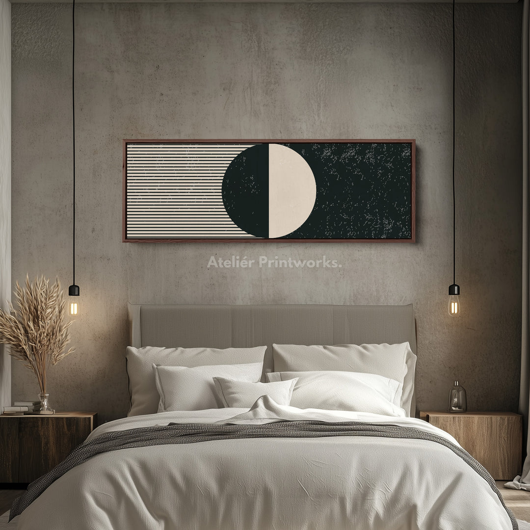 Horizontal Wall Art Beige Black Wide Long Canvas For Living Room