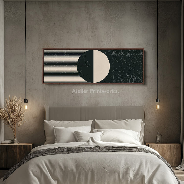 Horizontal Wall Art Beige Black Wide Long Canvas For Living Room