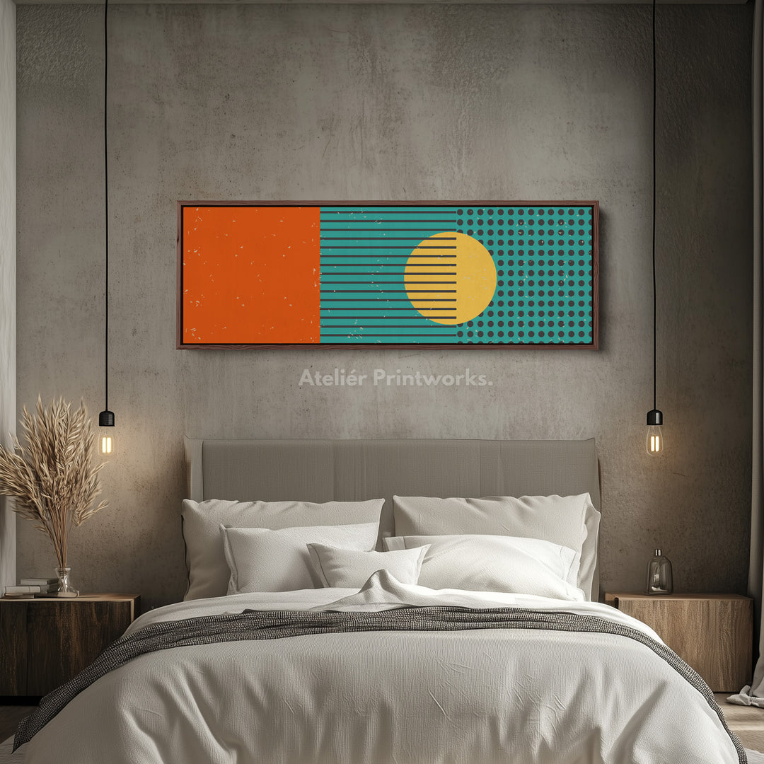 Horizontal Wall Art Orange Yellow Blue Long Canvas Modern Retro Style