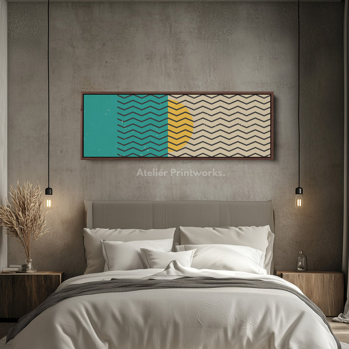 Long Narrow Canvas Blue Yellow Beige Skinny Wall Art Geometric Pattern