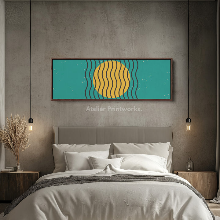 Panoramic Wall Art Blue Yellow Long Canvas Minimalist Modern