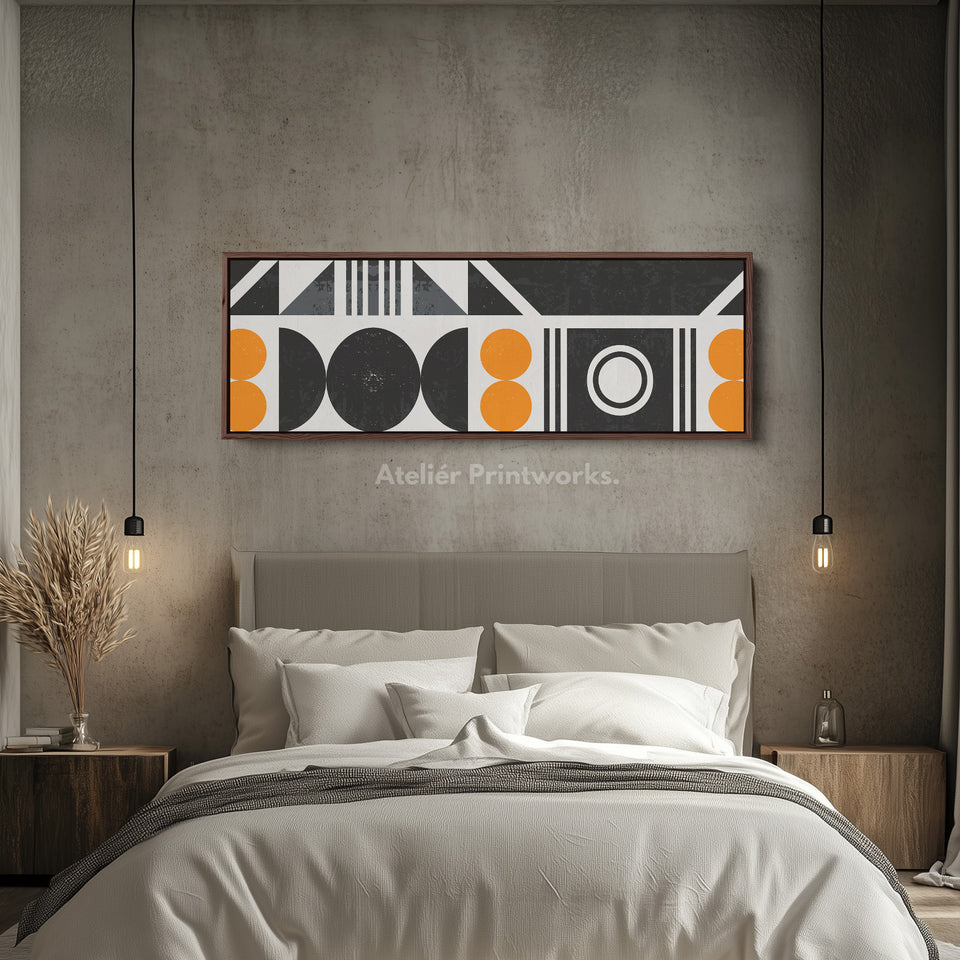 Wide Wall Art Orange Grey Geometric Long Canvas For Living Room