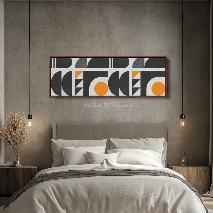 Long Framed Canvas Grey Orange Beige Panoramic Horizontal Wall Art