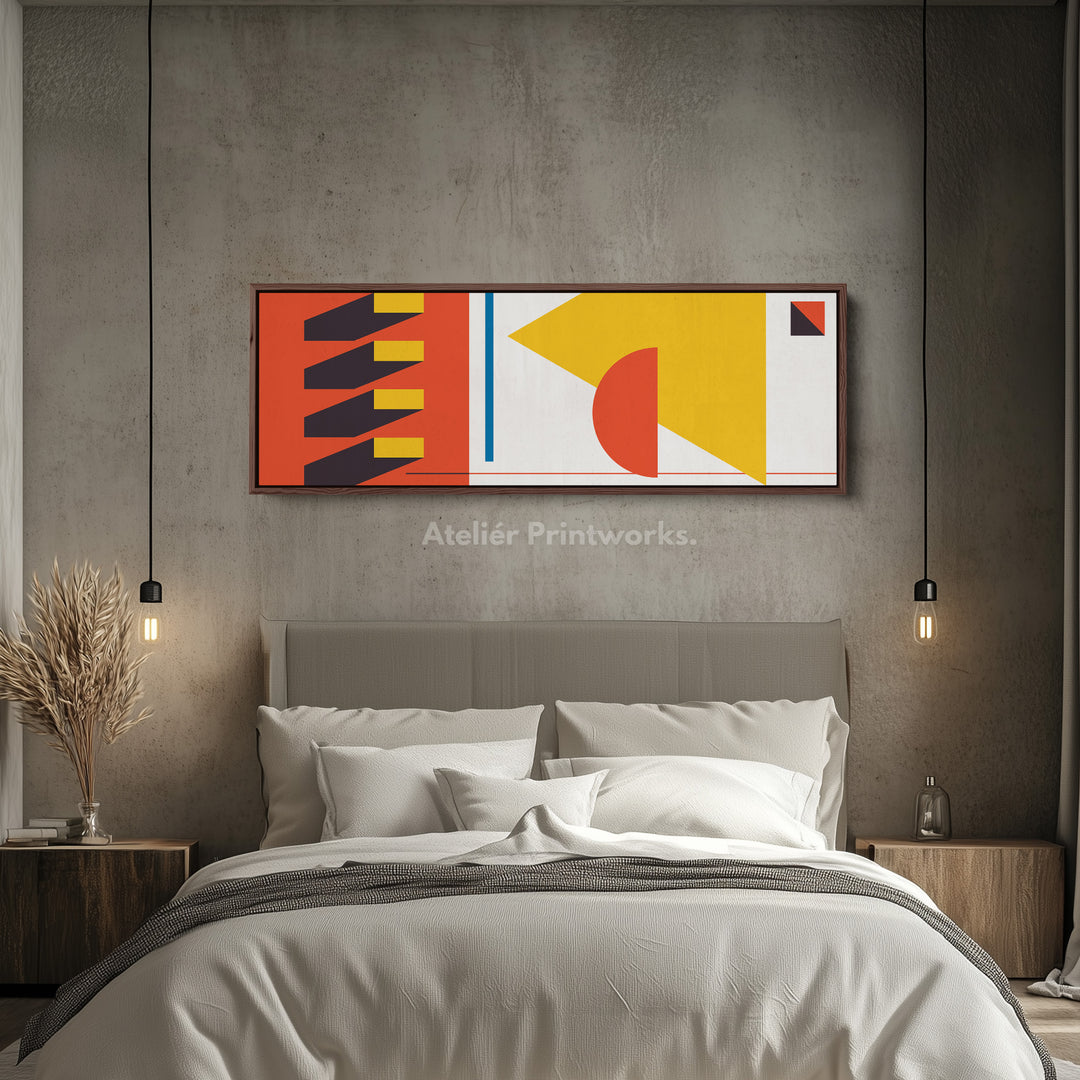 Horizontal Wall Art Yellow Orange Geometric Above Bed Art Living Room