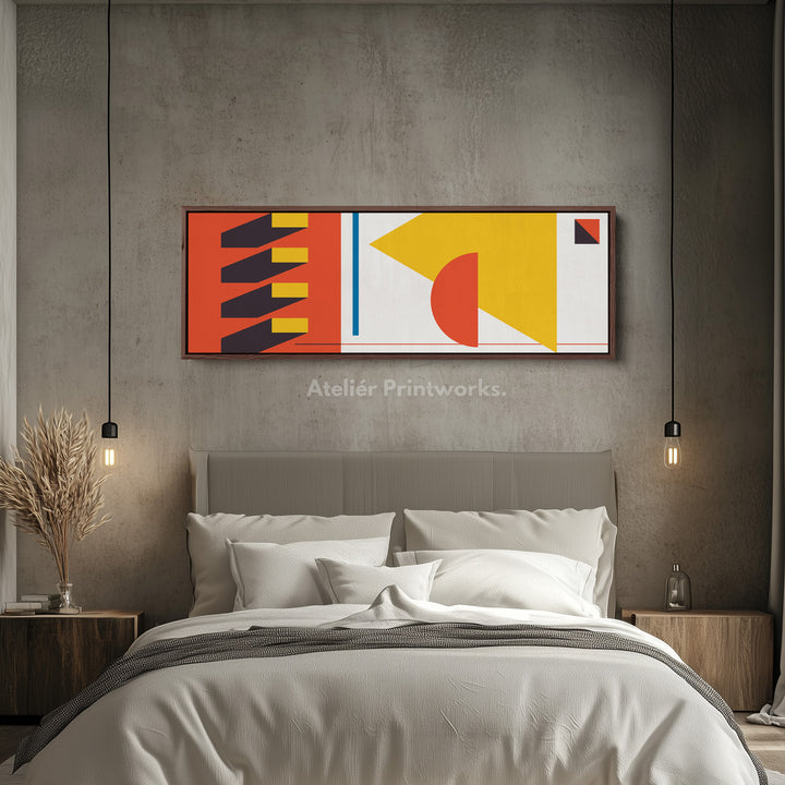 Horizontal Wall Art Yellow Orange Geometric Above Bed Art Living Room