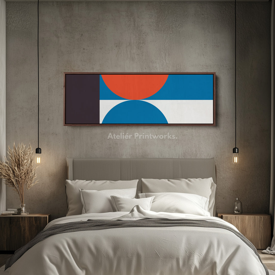 Long Narrow Canvas Blue Orange Minimalist Geometric Wall Art