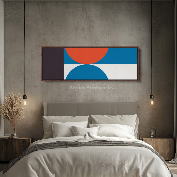 Long Narrow Canvas Blue Orange Minimalist Geometric Wall Art