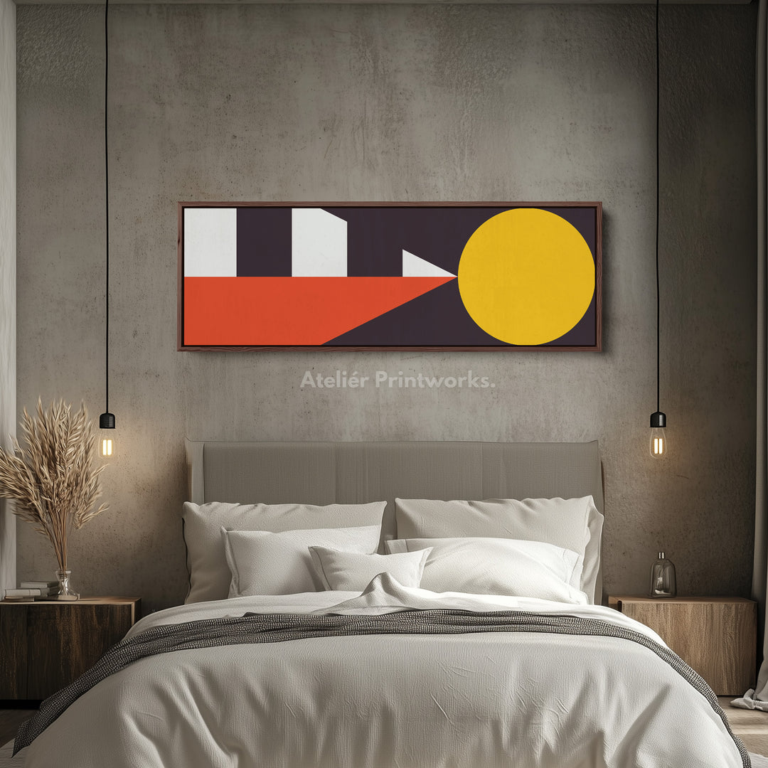 Wide Panoramic Wall Art Yellow Orange Geometric Long Canvas