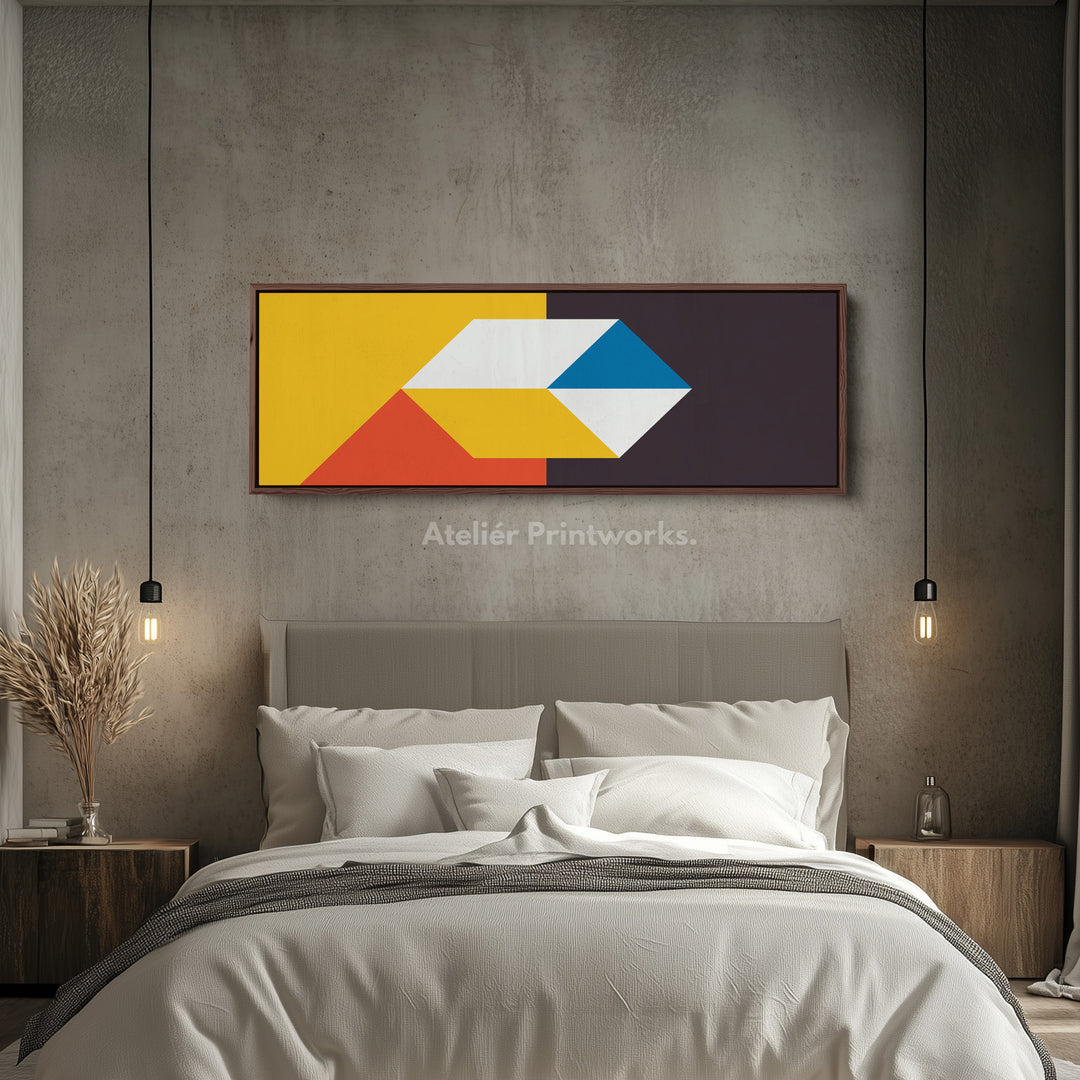 Horizontal Wall Art Geometric Blue Orange Pattern Long Canvas